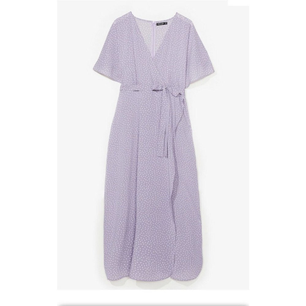 Nasty Gal Womens Micro Spot Split Hem Maxi Wrap Dress Purple Size 18 B23
